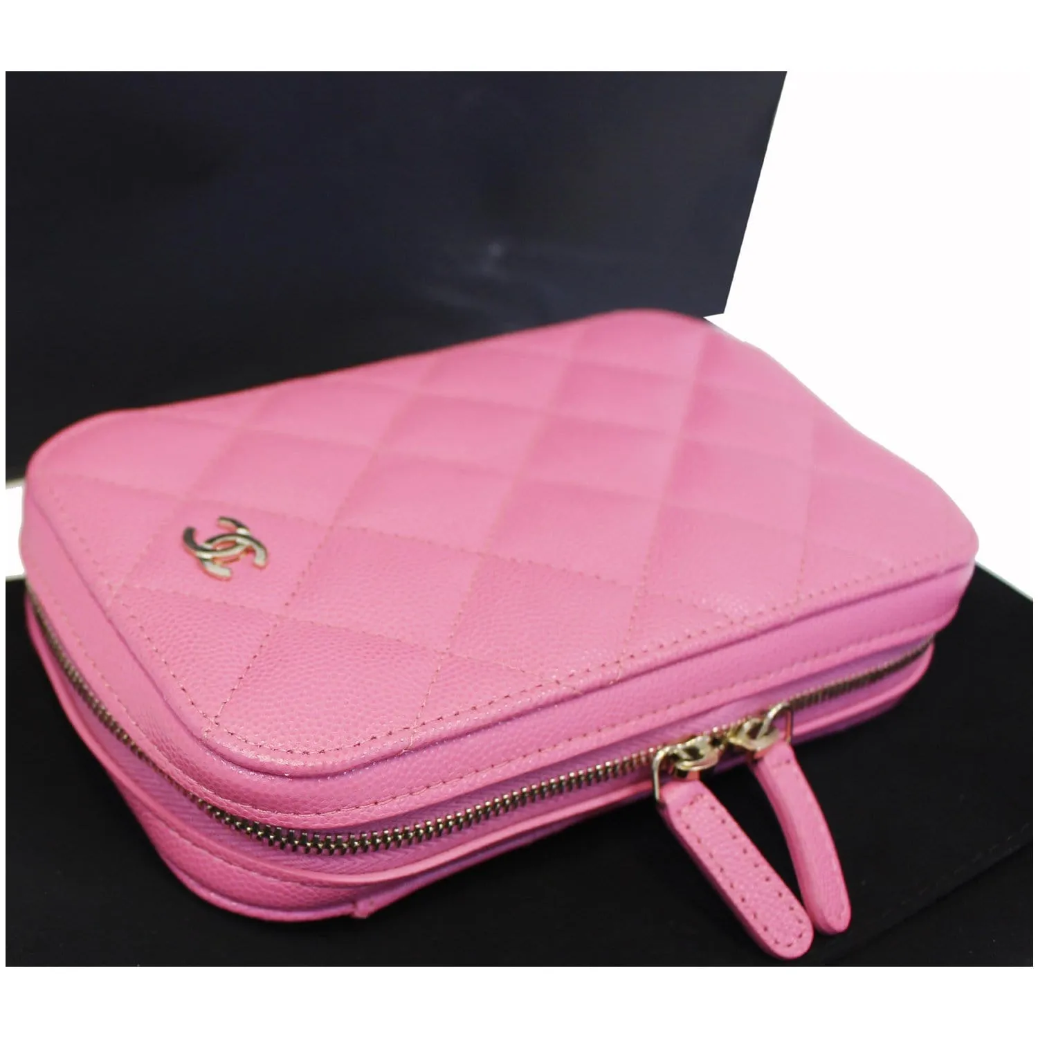 CHANEL Wallet On Chain WOC Caviar Leather Phone Holder Pink