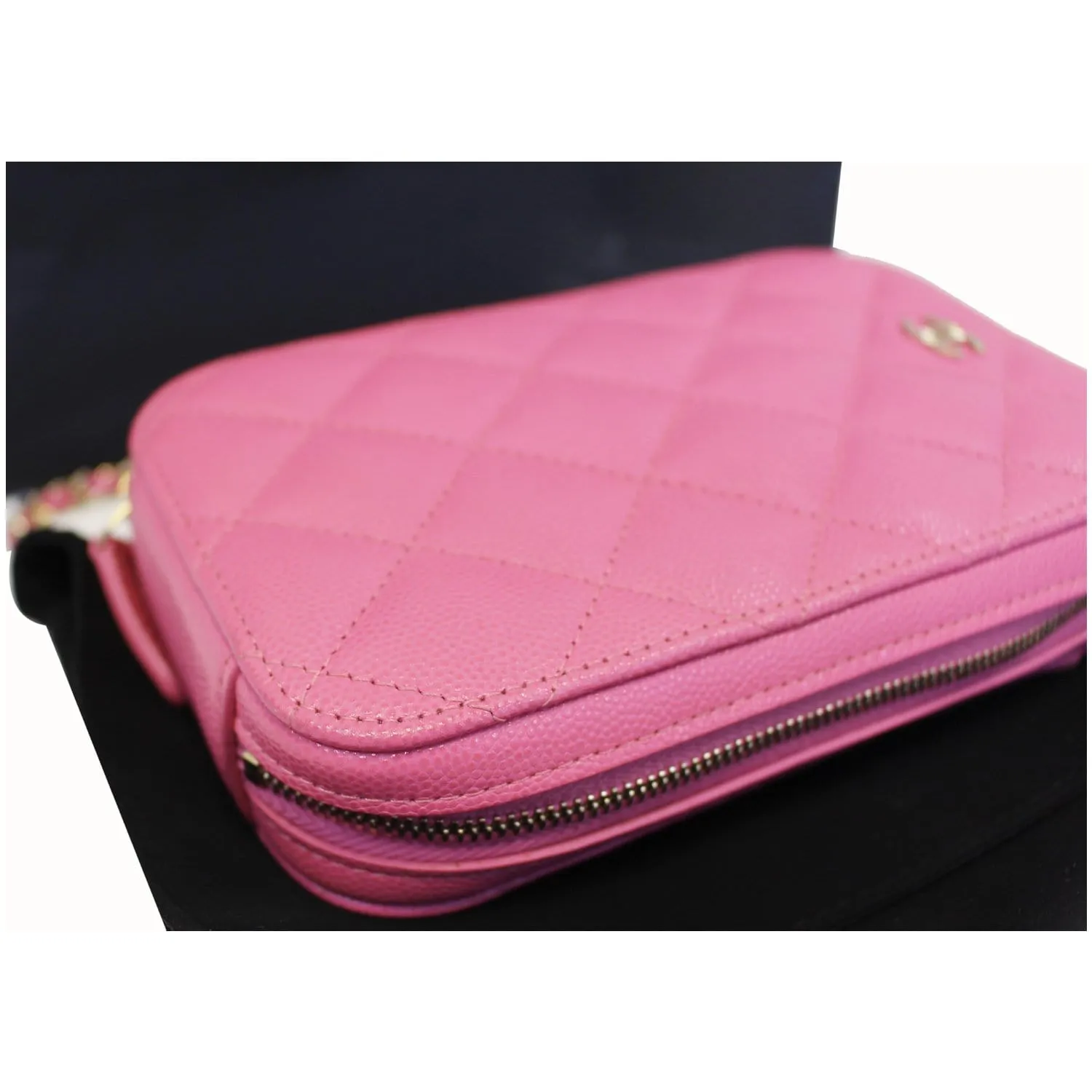CHANEL Wallet On Chain WOC Caviar Leather Phone Holder Pink