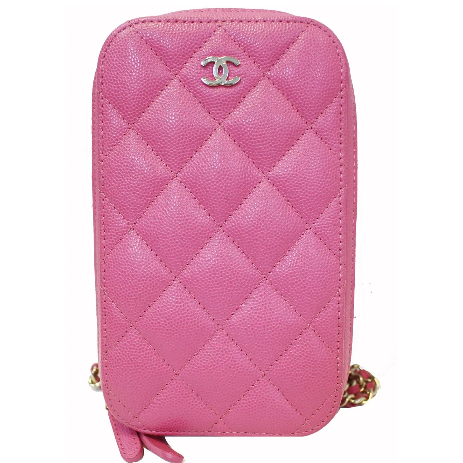 CHANEL Wallet On Chain WOC Caviar Leather Phone Holder Pink