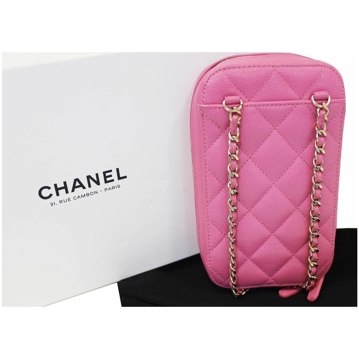 CHANEL Wallet On Chain WOC Caviar Leather Phone Holder Pink