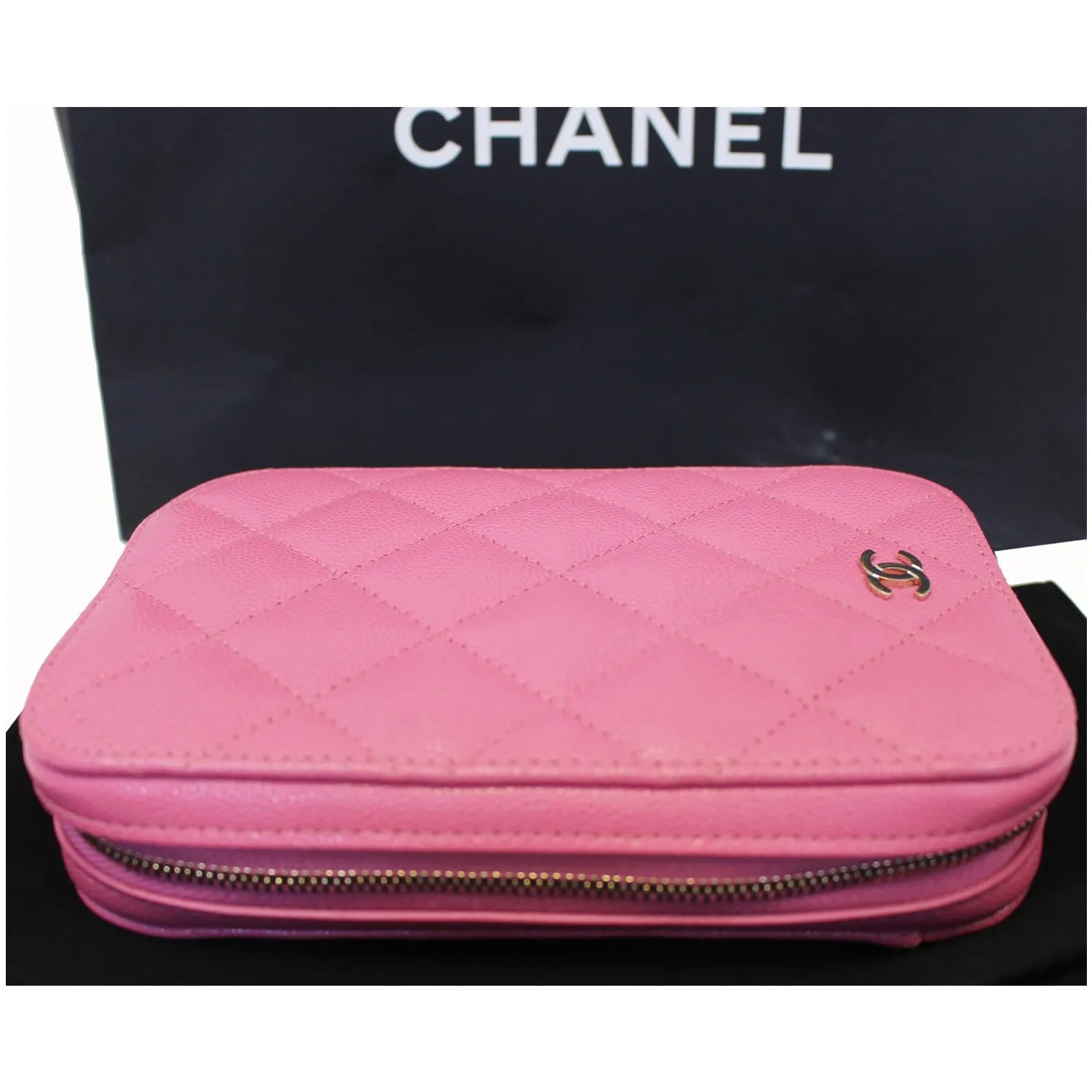CHANEL Wallet On Chain WOC Caviar Leather Phone Holder Pink