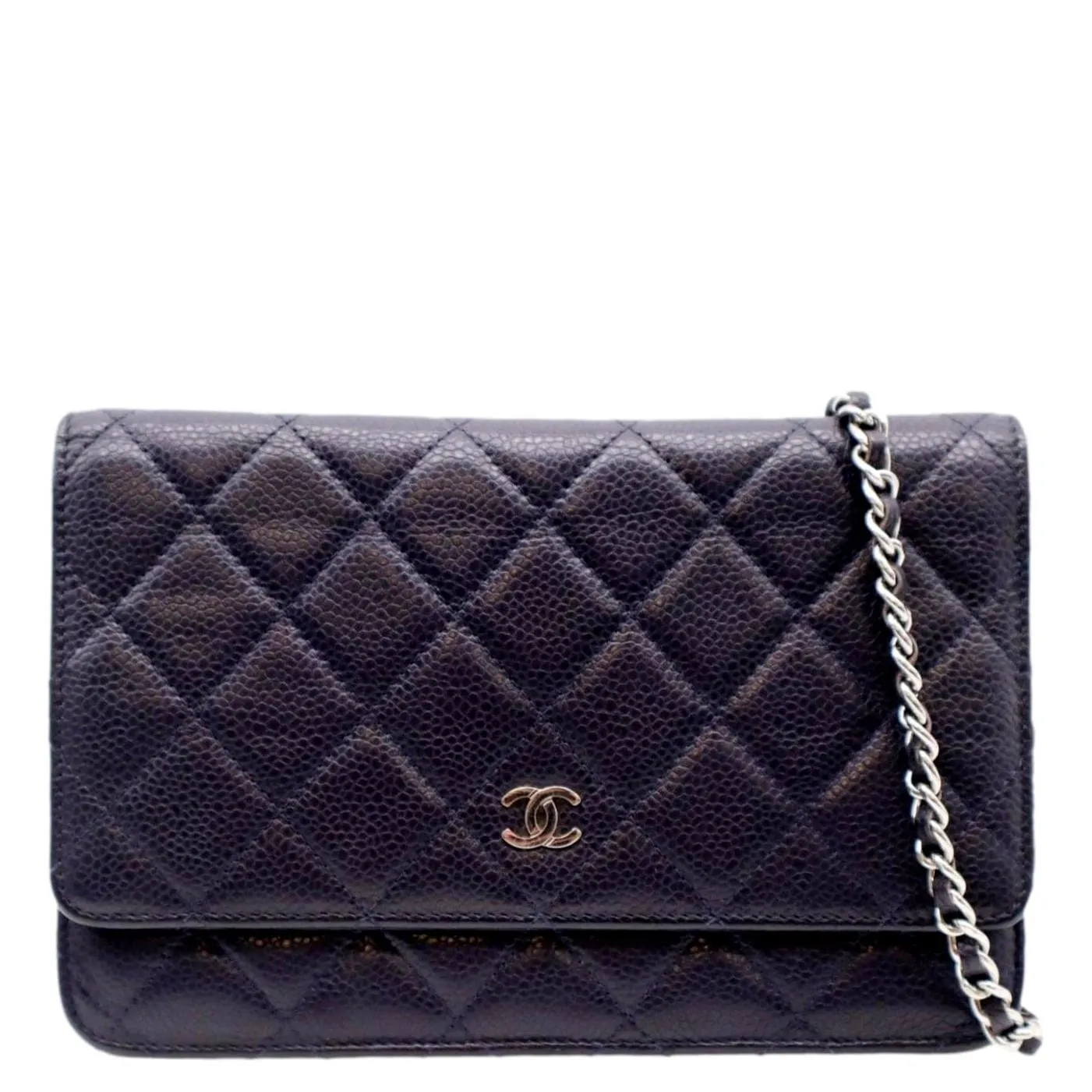 CHANEL WOC Quilted Caviar Leather Crossbody Wallet Navy Blue
