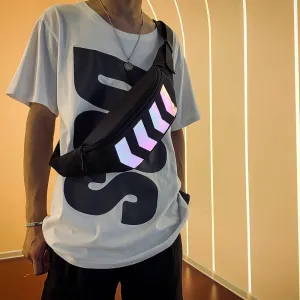 Chest Bag for Men Waist Bag Canvas Fanny Pack Boy Street Reflective Crossbody Pack Casual Travel Bags Hip Hop Shoulder Pack