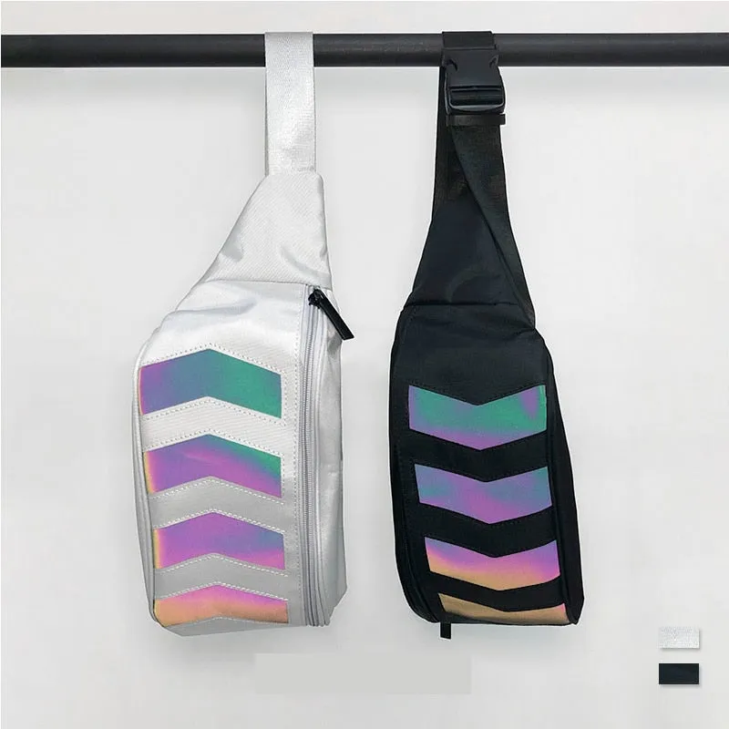 Chest Bag for Men Waist Bag Canvas Fanny Pack Boy Street Reflective Crossbody Pack Casual Travel Bags Hip Hop Shoulder Pack