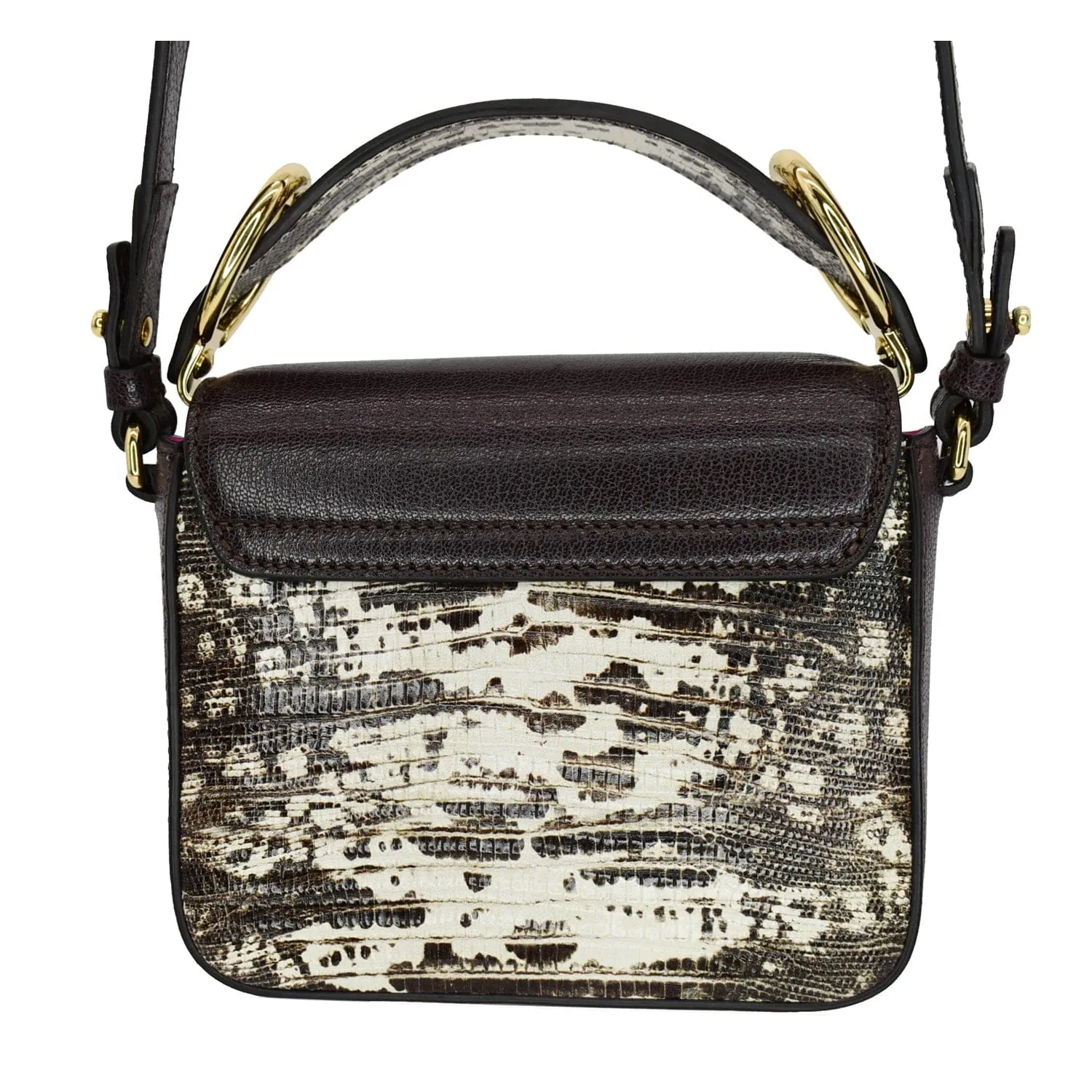 CHLOE Mini C Flap Double Carry Embossed Leather Crossbody Bag Raisin