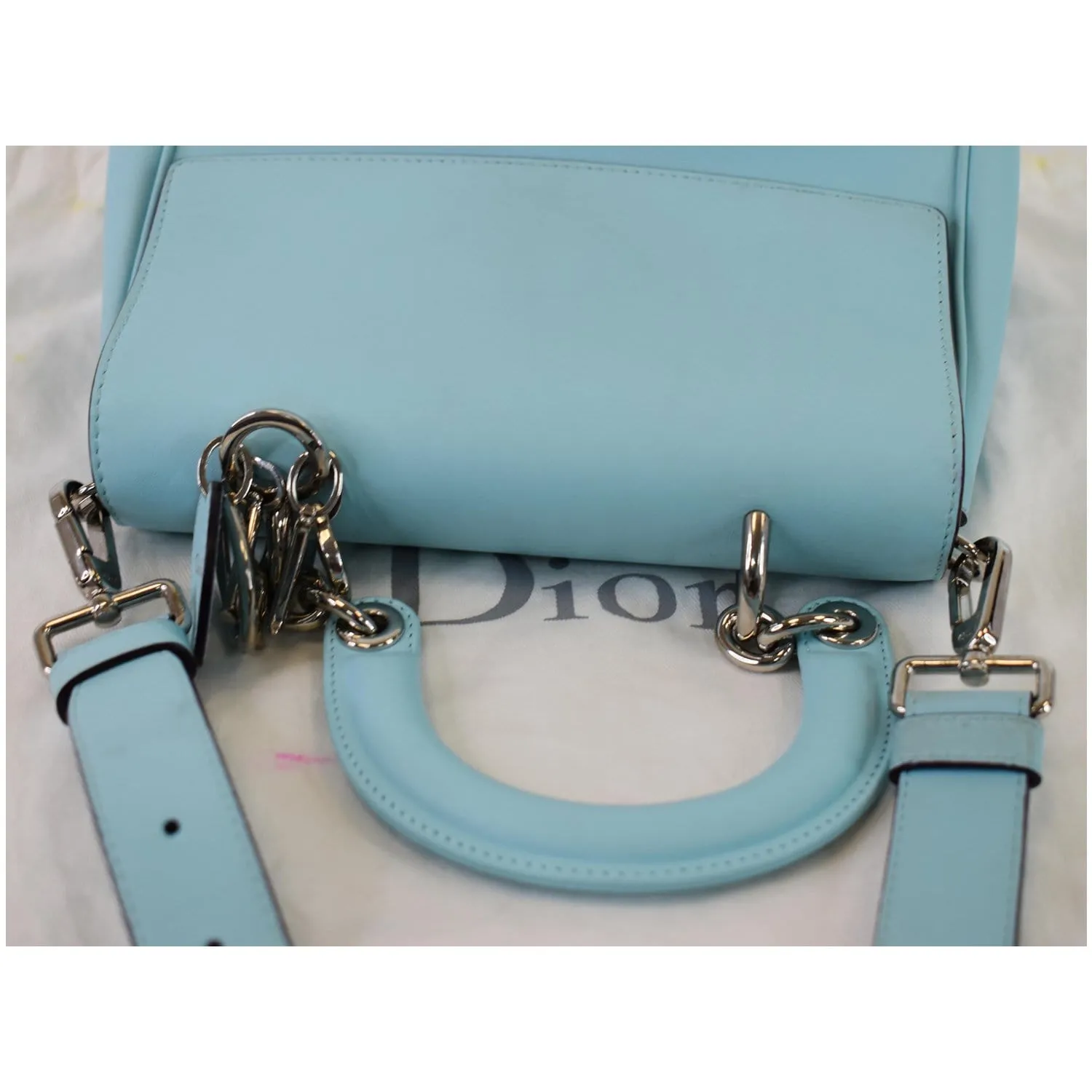 CHRISTIAN DIOR Be Dior Small Leather Flap Shoulder Bag Light Blue