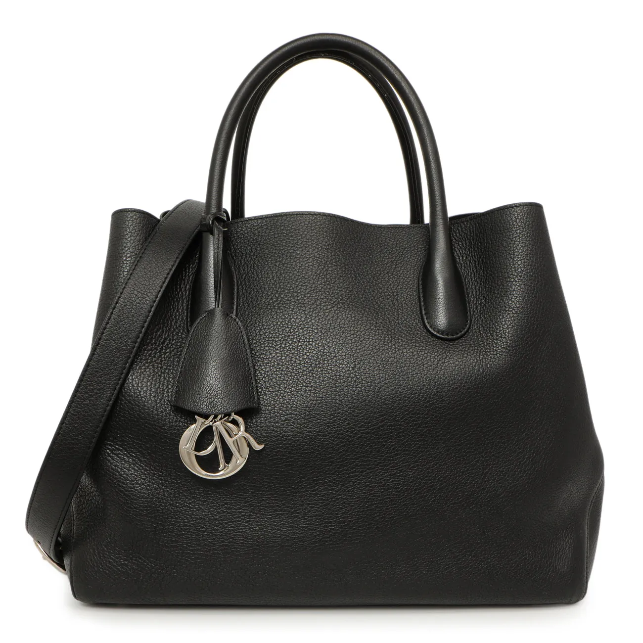 Christian Dior Black Grained Calfskin Large Open Bar Tote