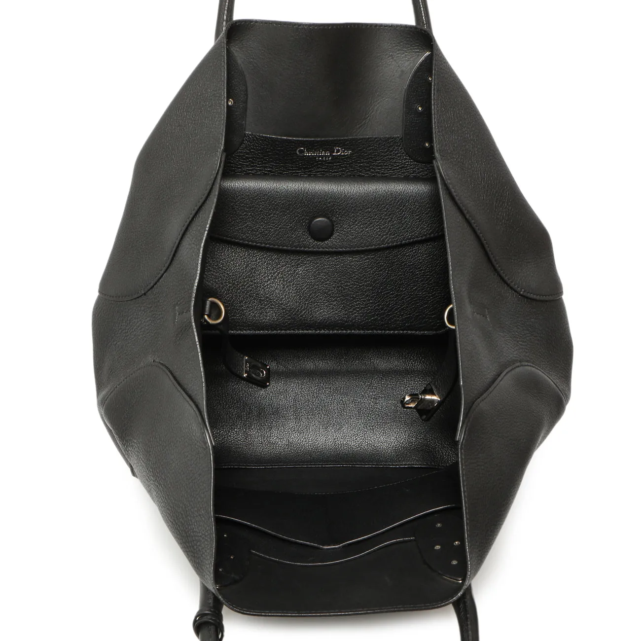 Christian Dior Black Grained Calfskin Large Open Bar Tote