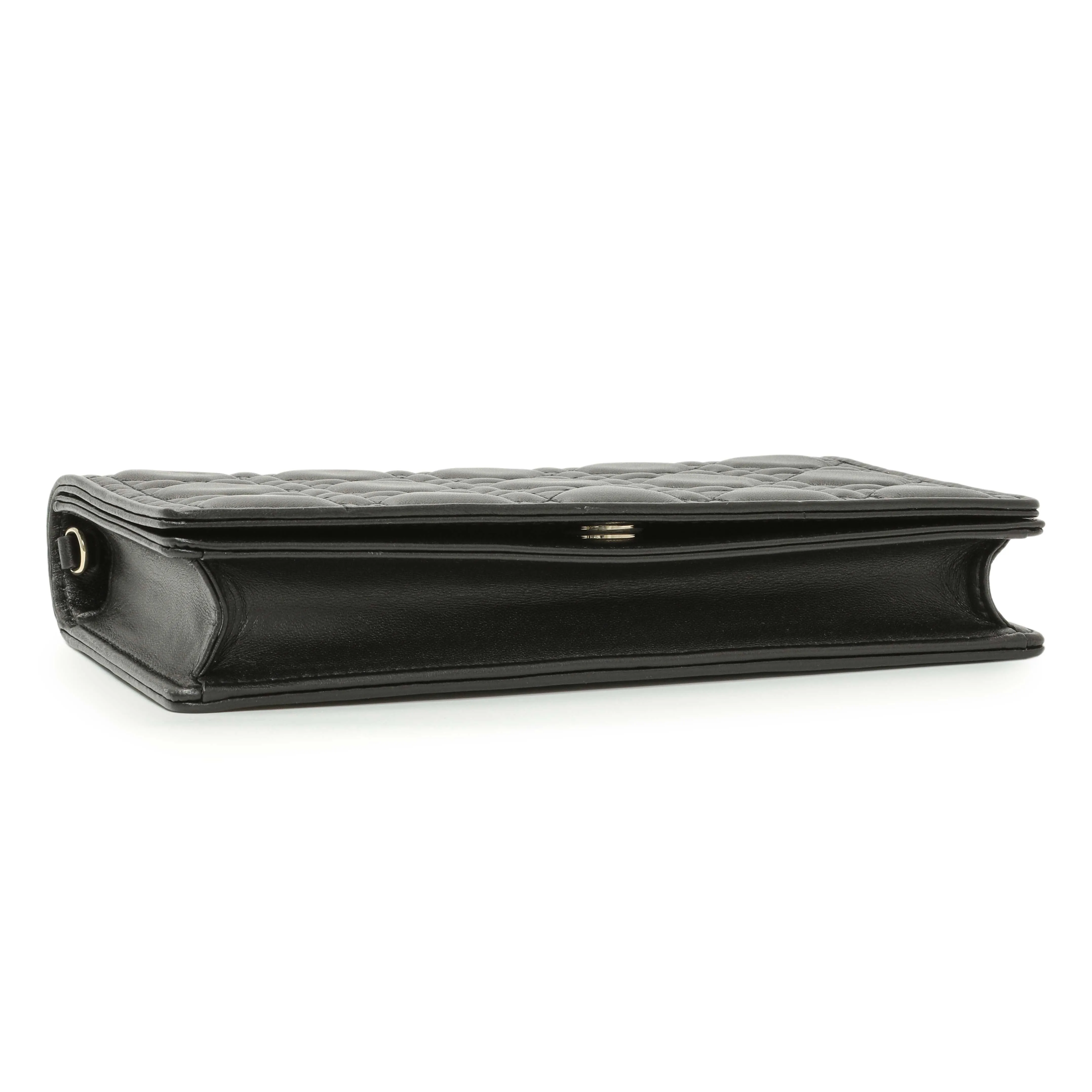 Christian Dior Black Lambskin Cannage Lady Dior Pouch