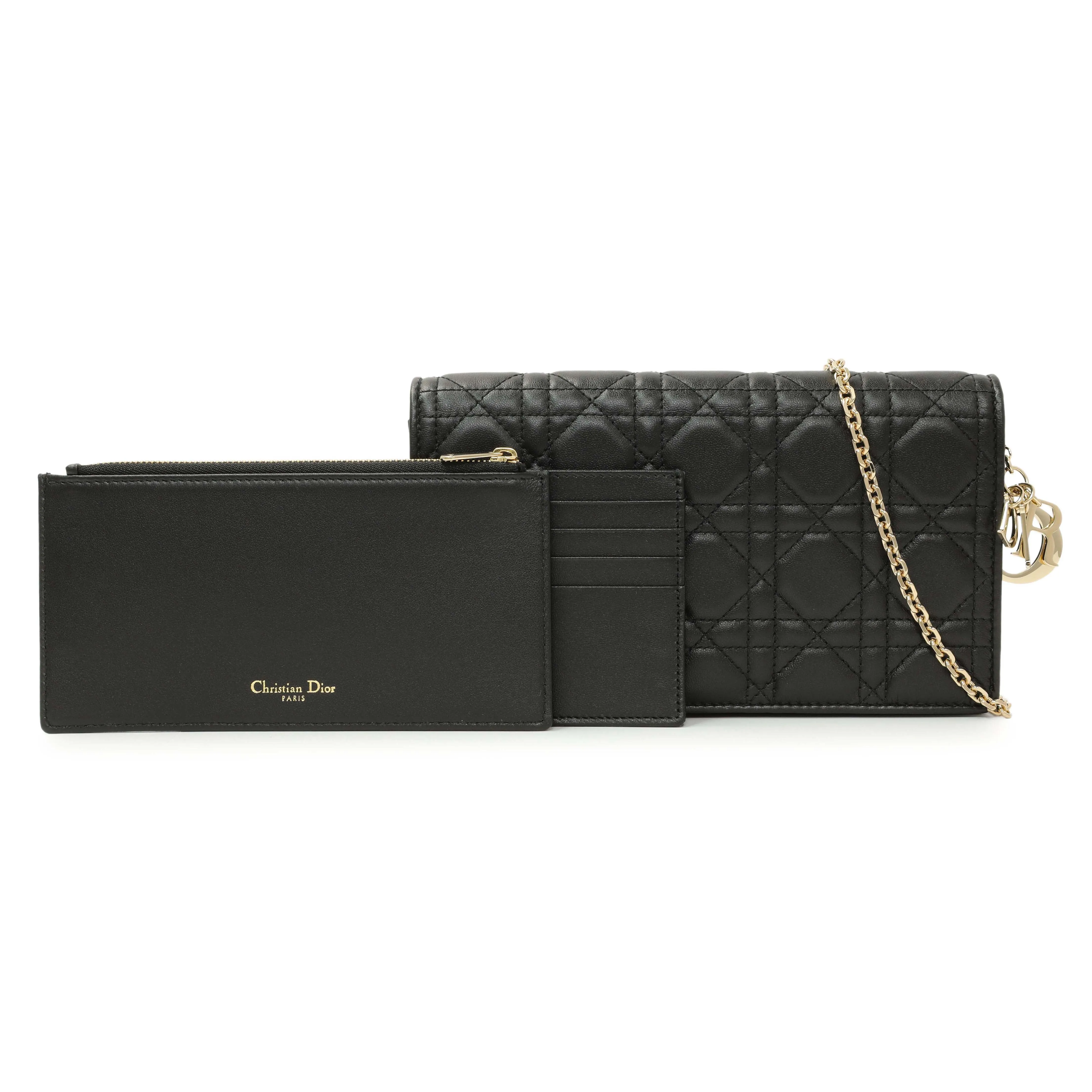Christian Dior Black Lambskin Cannage Lady Dior Pouch