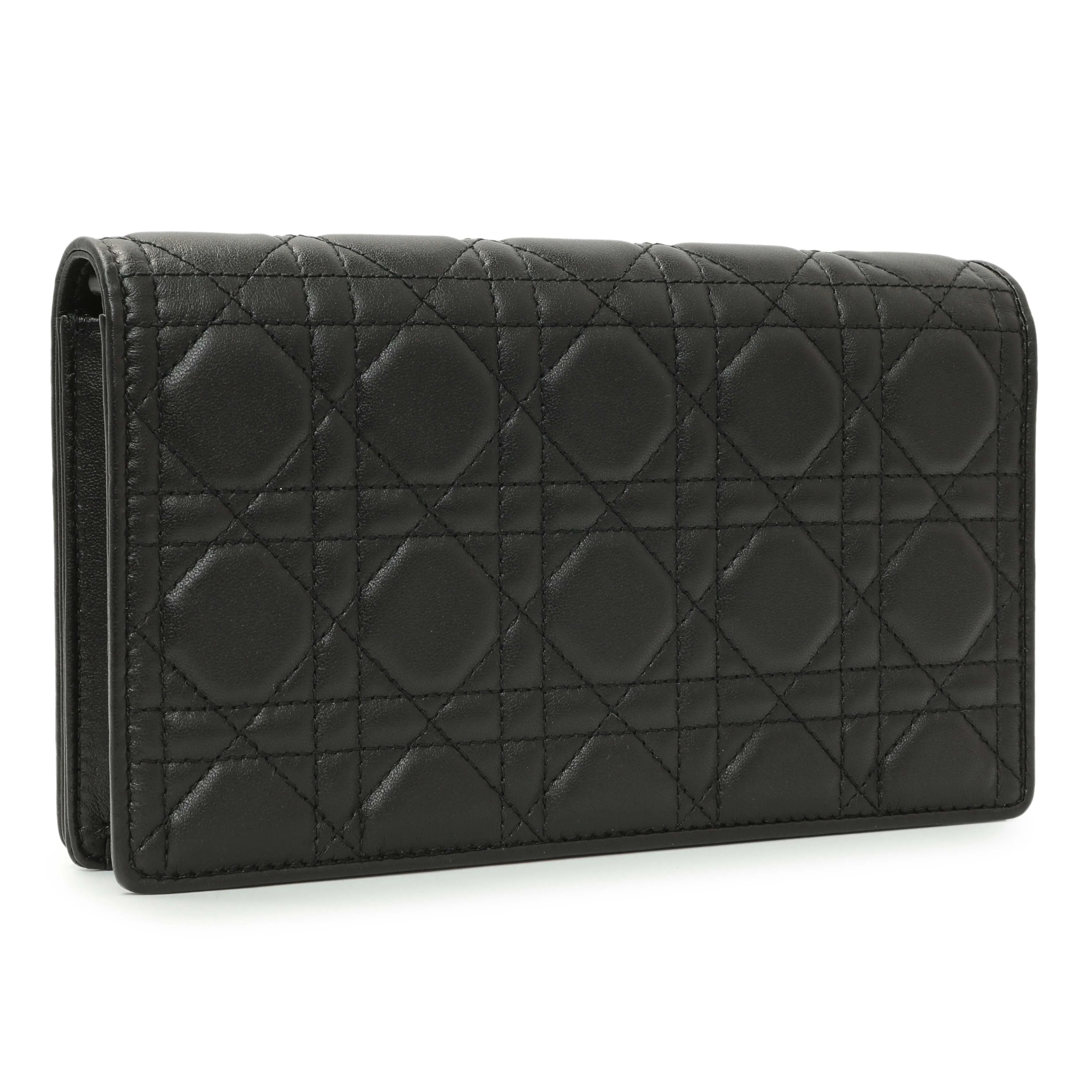 Christian Dior Black Lambskin Cannage Lady Dior Pouch