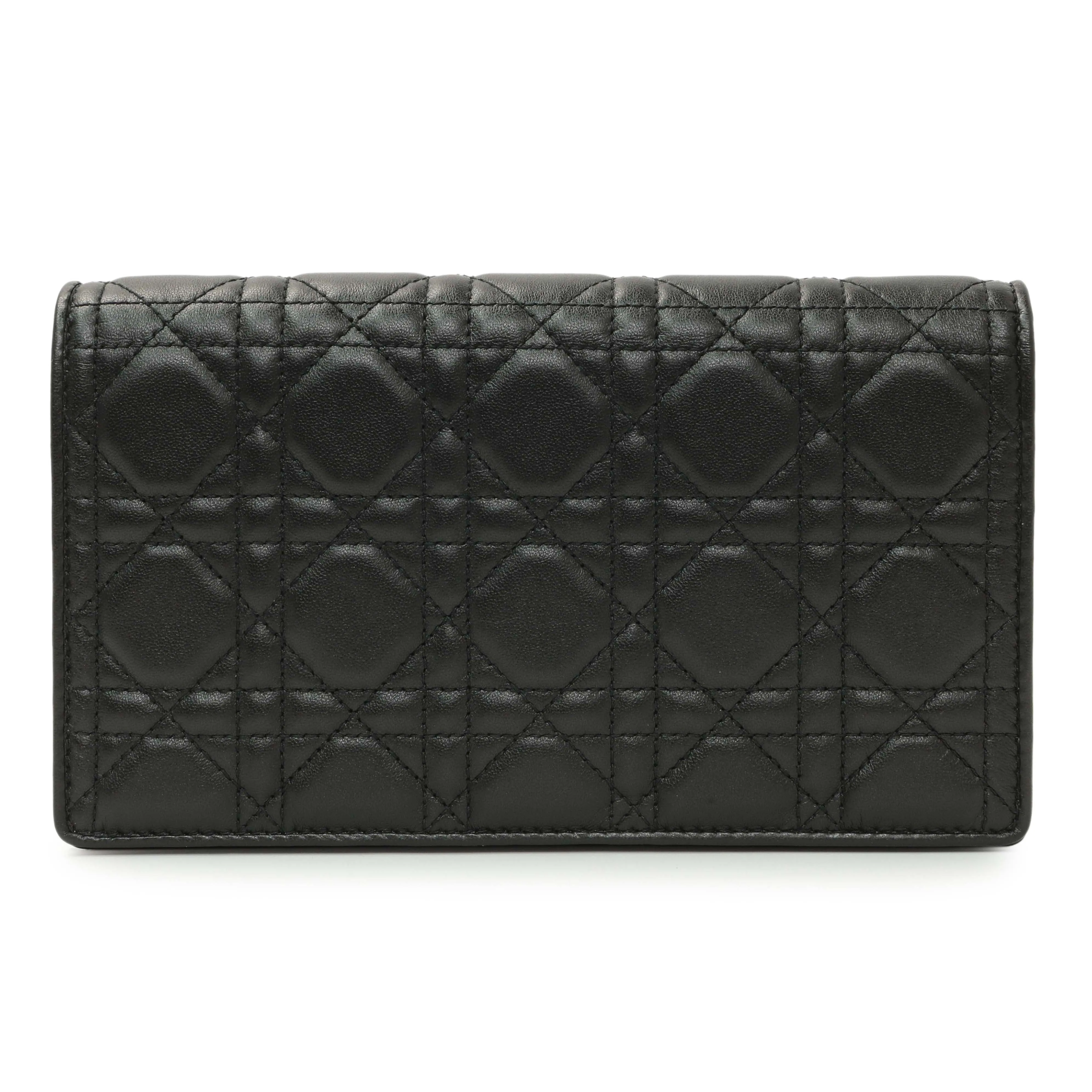 Christian Dior Black Lambskin Cannage Lady Dior Pouch