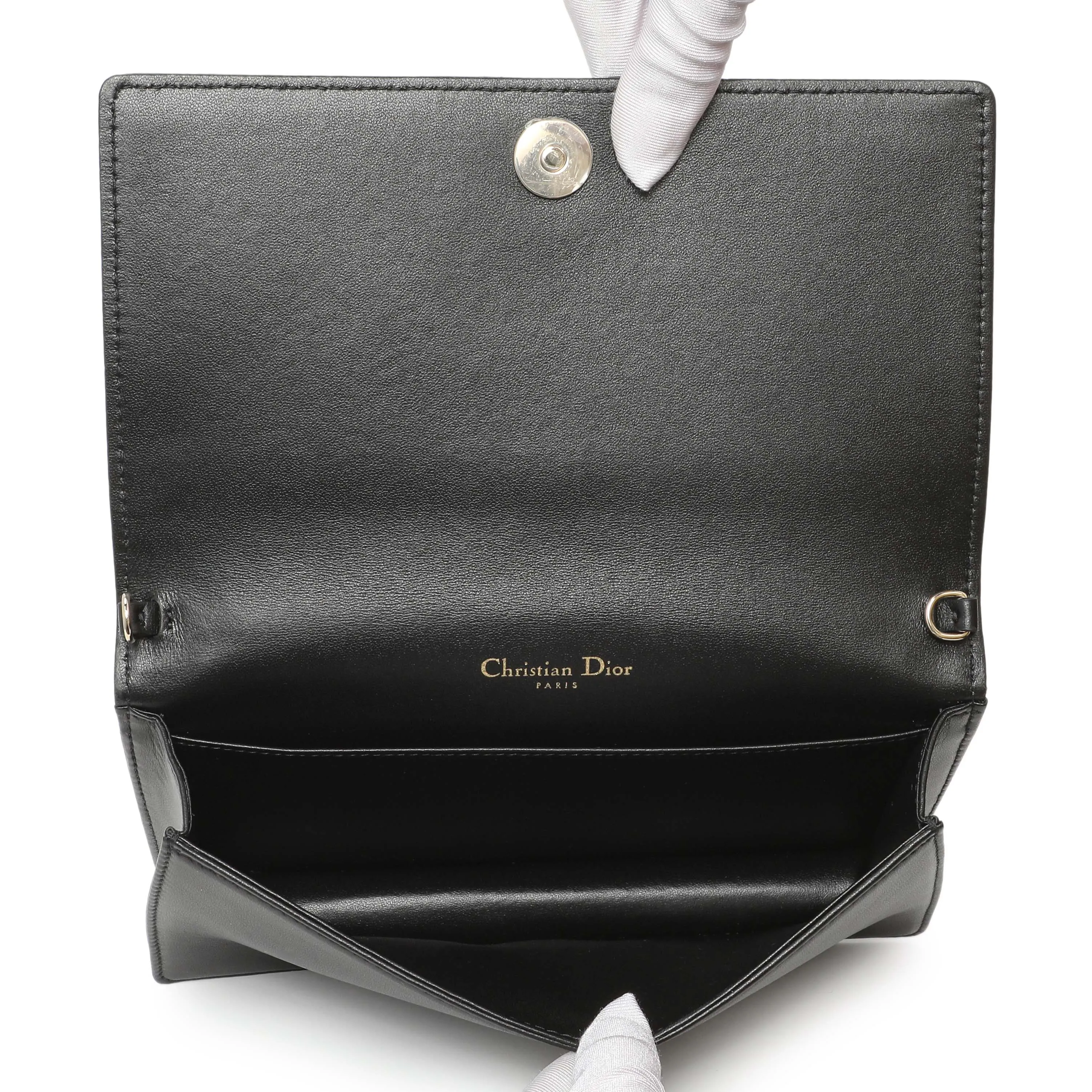 Christian Dior Black Lambskin Cannage Lady Dior Pouch