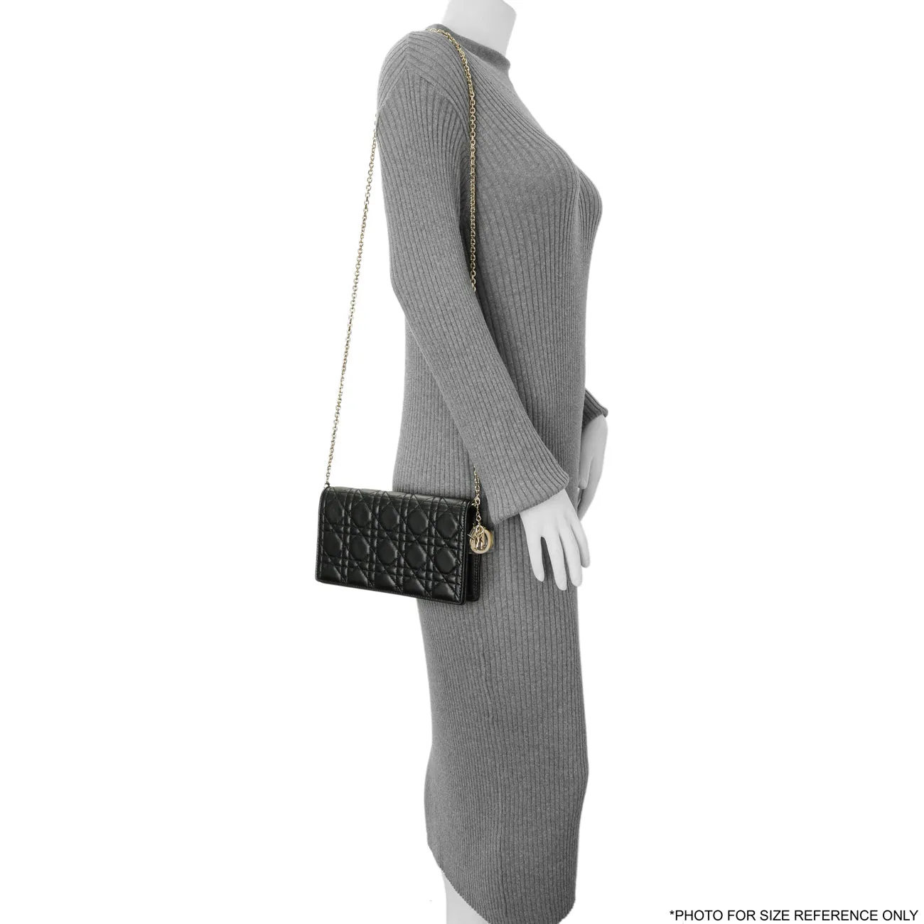 Christian Dior Black Lambskin Cannage Lady Dior Pouch