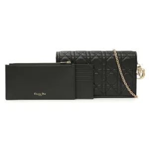 Christian Dior Black Lambskin Cannage Lady Dior Pouch