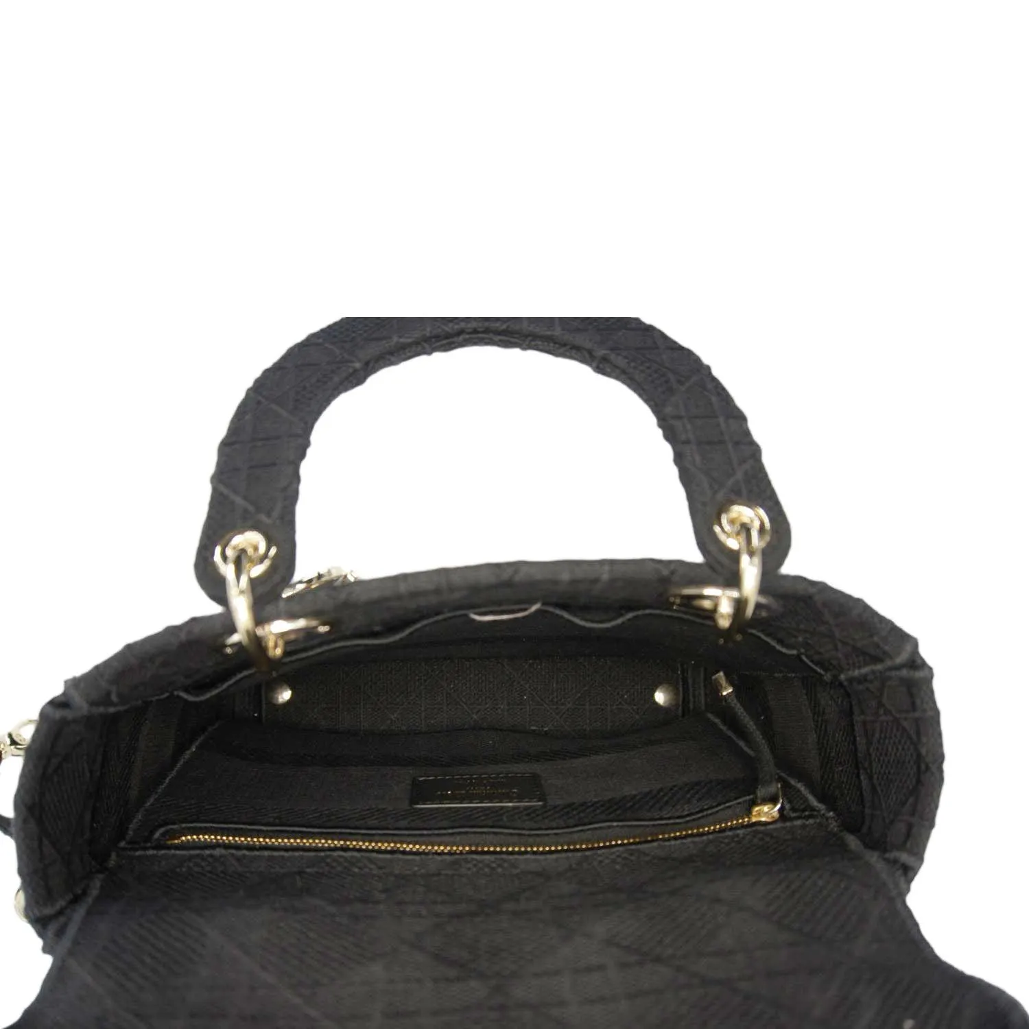 CHRISTIAN DIOR Lady dior D-Lite Embroidered Canvas Shoulder Bag Black