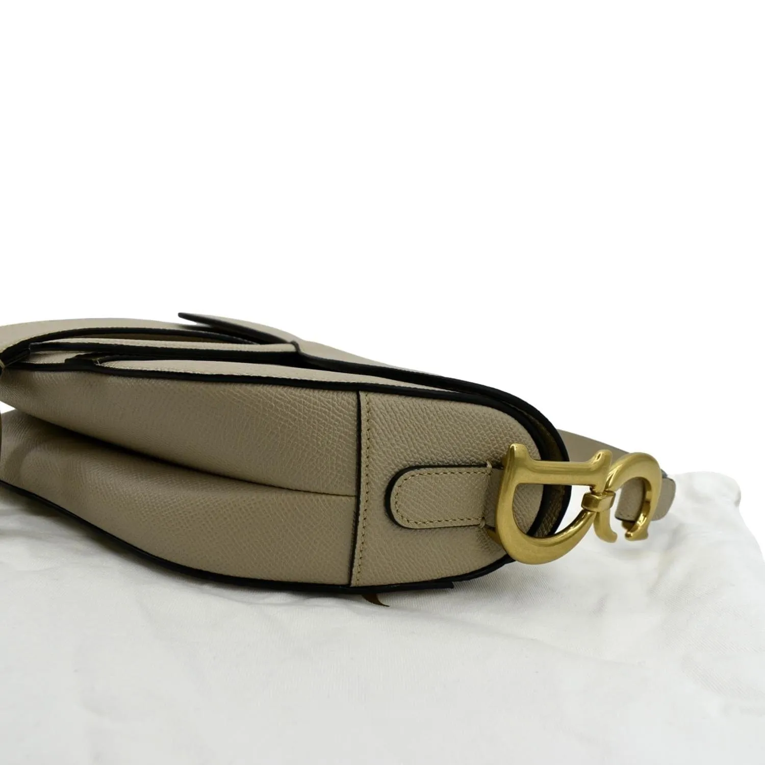 CHRISTIAN DIOR Saddle Grained Calfskin Leather Shoulder Bag Beige