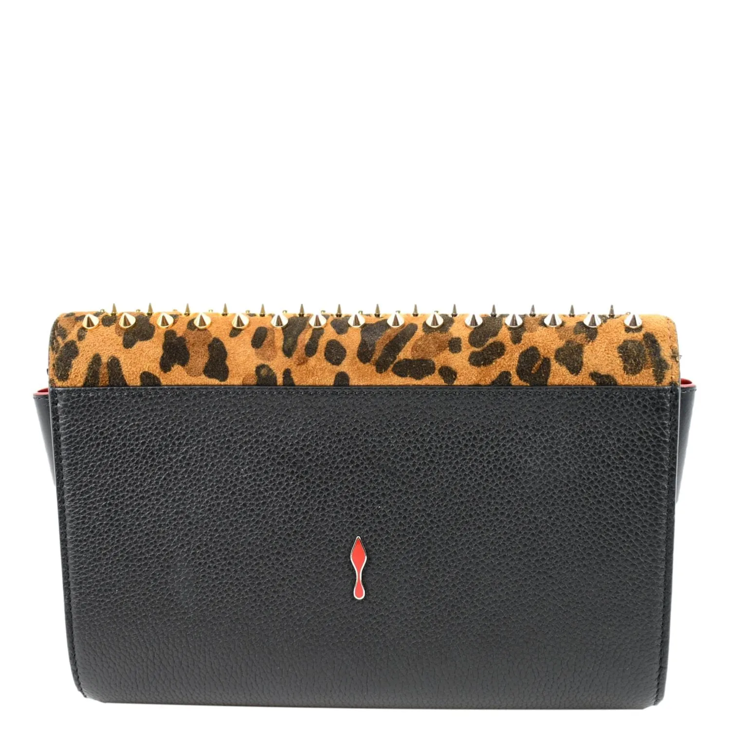 CHRISTIAN LOUBOUTIN Paloma Leopard Print Calfskin Leather Crossbody Bag Black