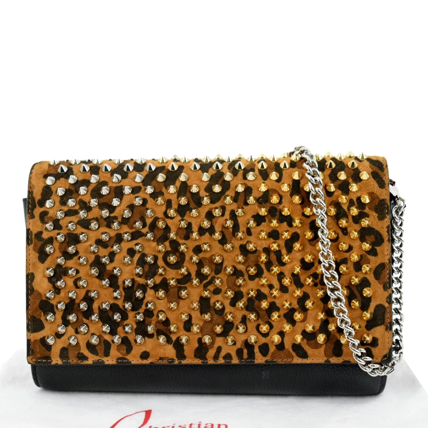 CHRISTIAN LOUBOUTIN Paloma Leopard Print Calfskin Leather Crossbody Bag Black