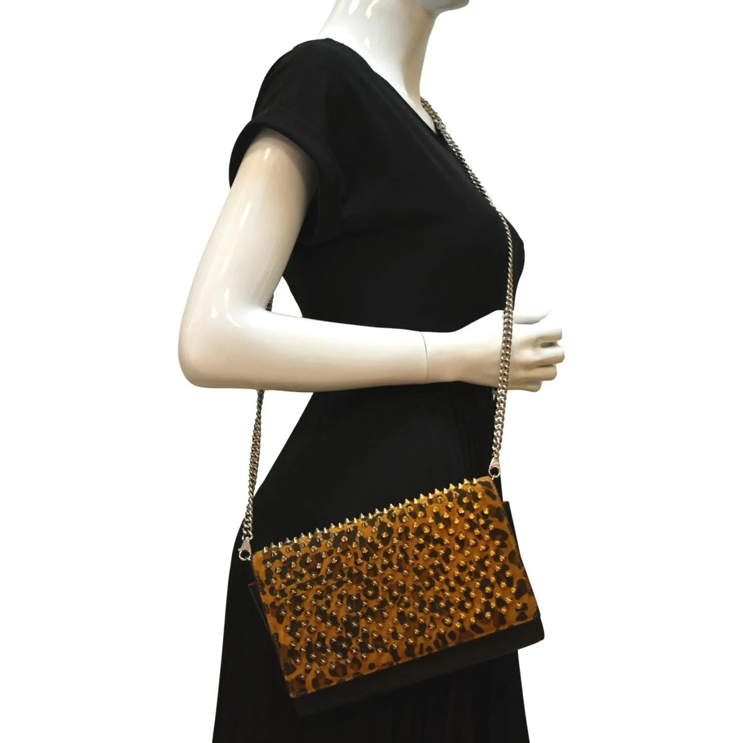 CHRISTIAN LOUBOUTIN Paloma Leopard Print Calfskin Leather Crossbody Bag Black