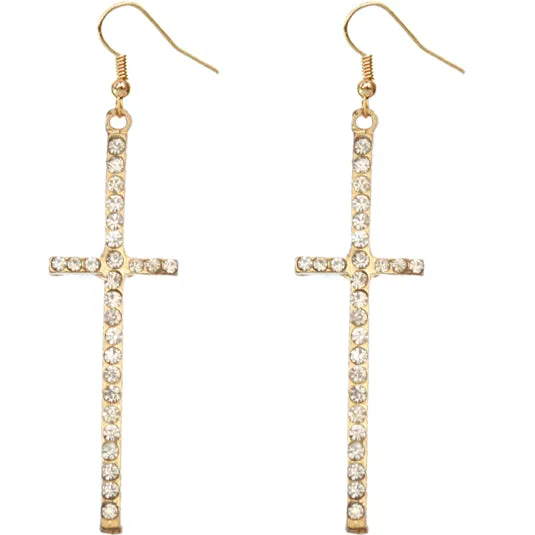 Clear Iridescent Rhinestone Cross Earrings