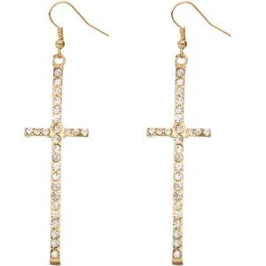 Clear Iridescent Rhinestone Cross Earrings