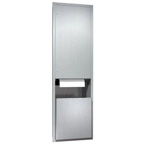 Combination Commercial Paper Towel Dispenser/Waste Receptacle, Recessed-Mounted, Stainless Steel ASI 046921