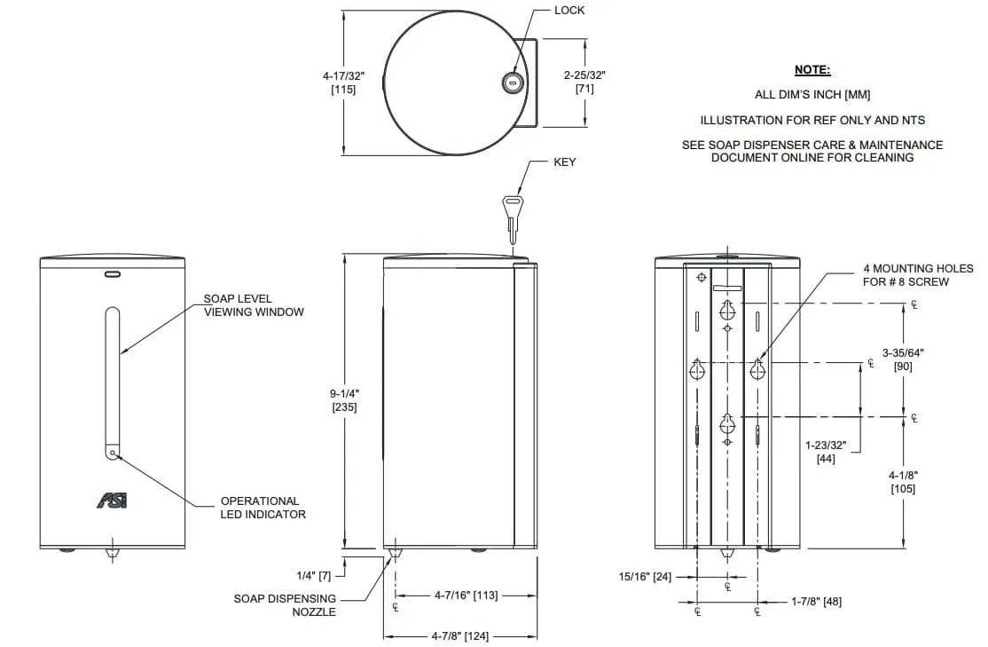 Commercial Liquid Soap Dispenser, Surface-Mounted, Touch-Free, Stainless Steel - 35 Oz ASI 0360