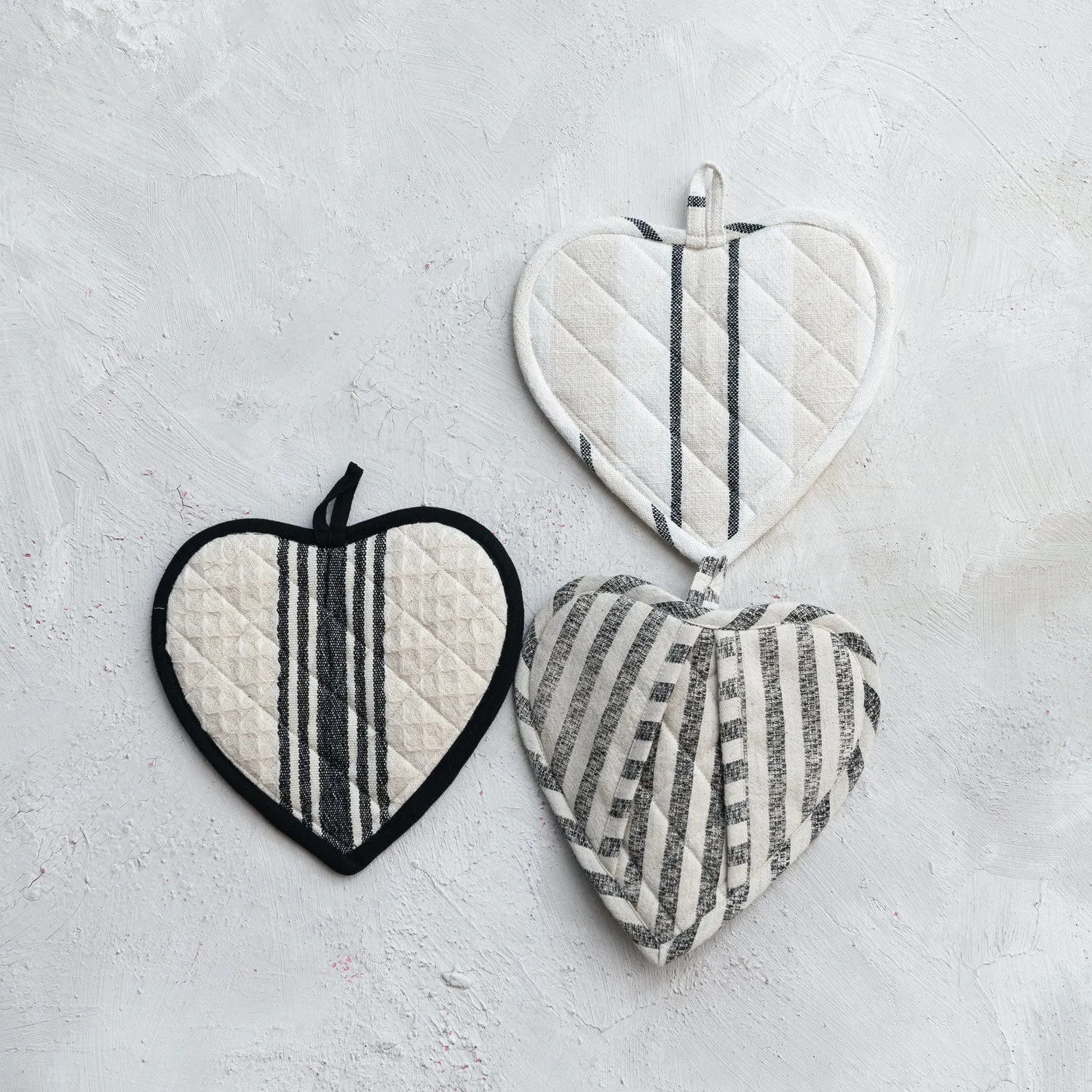 Cotton Quilted Heart Shaped Pot Holder w/ Stripes