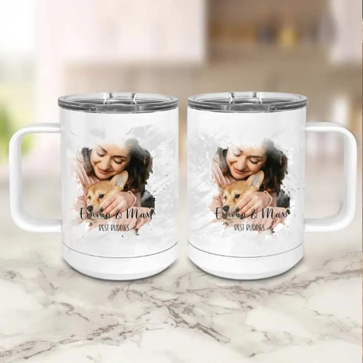 Custom Photo Mug - Personalized Watercolor Travel Tumbler