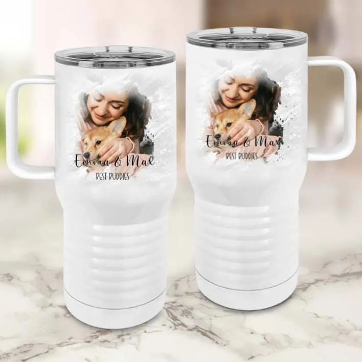 Custom Photo Mug - Personalized Watercolor Travel Tumbler