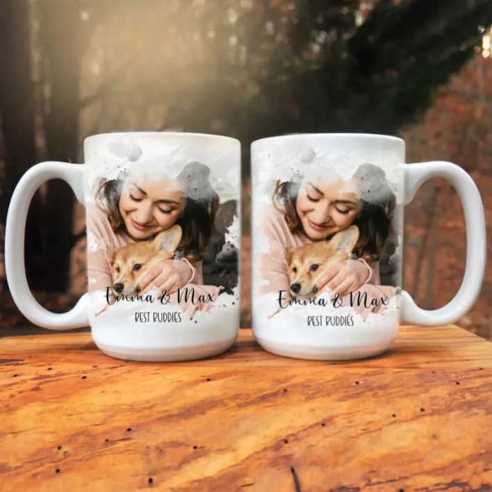 Custom Photo Mug - Personalized Watercolor Travel Tumbler