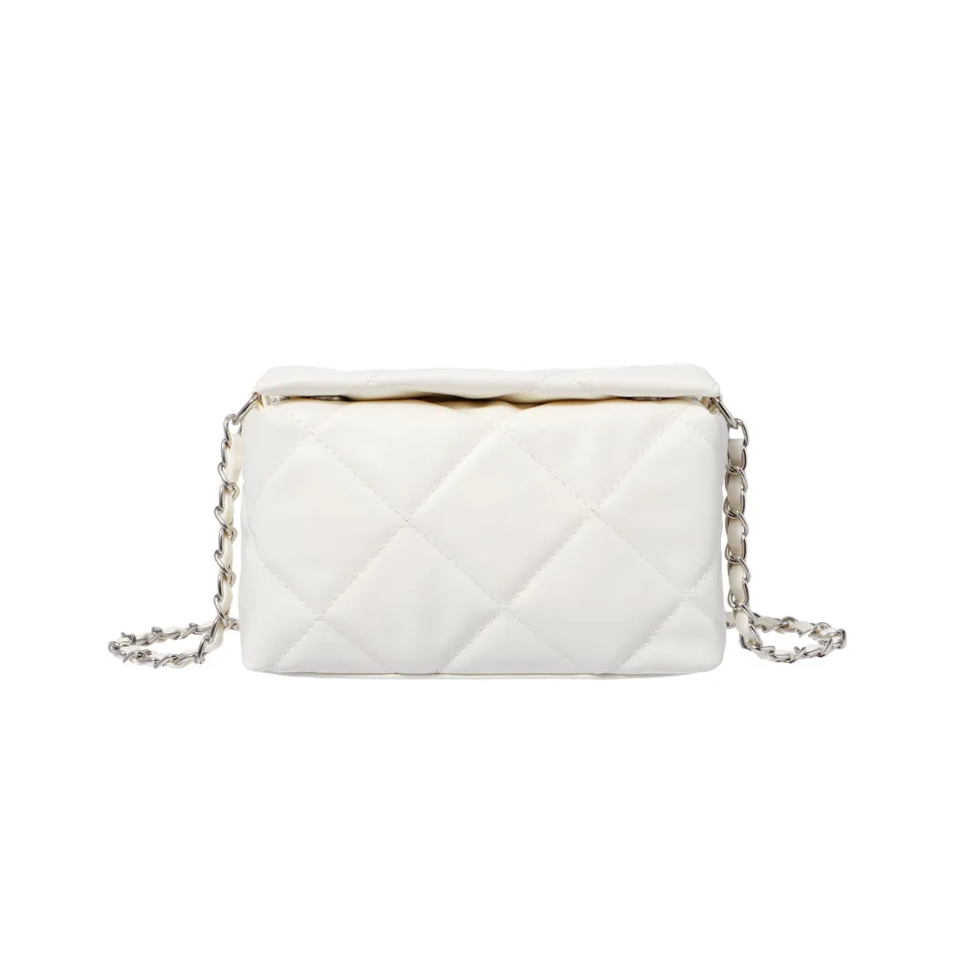 Diamond Pattern Quilted Crossbody Bag(Off-White)