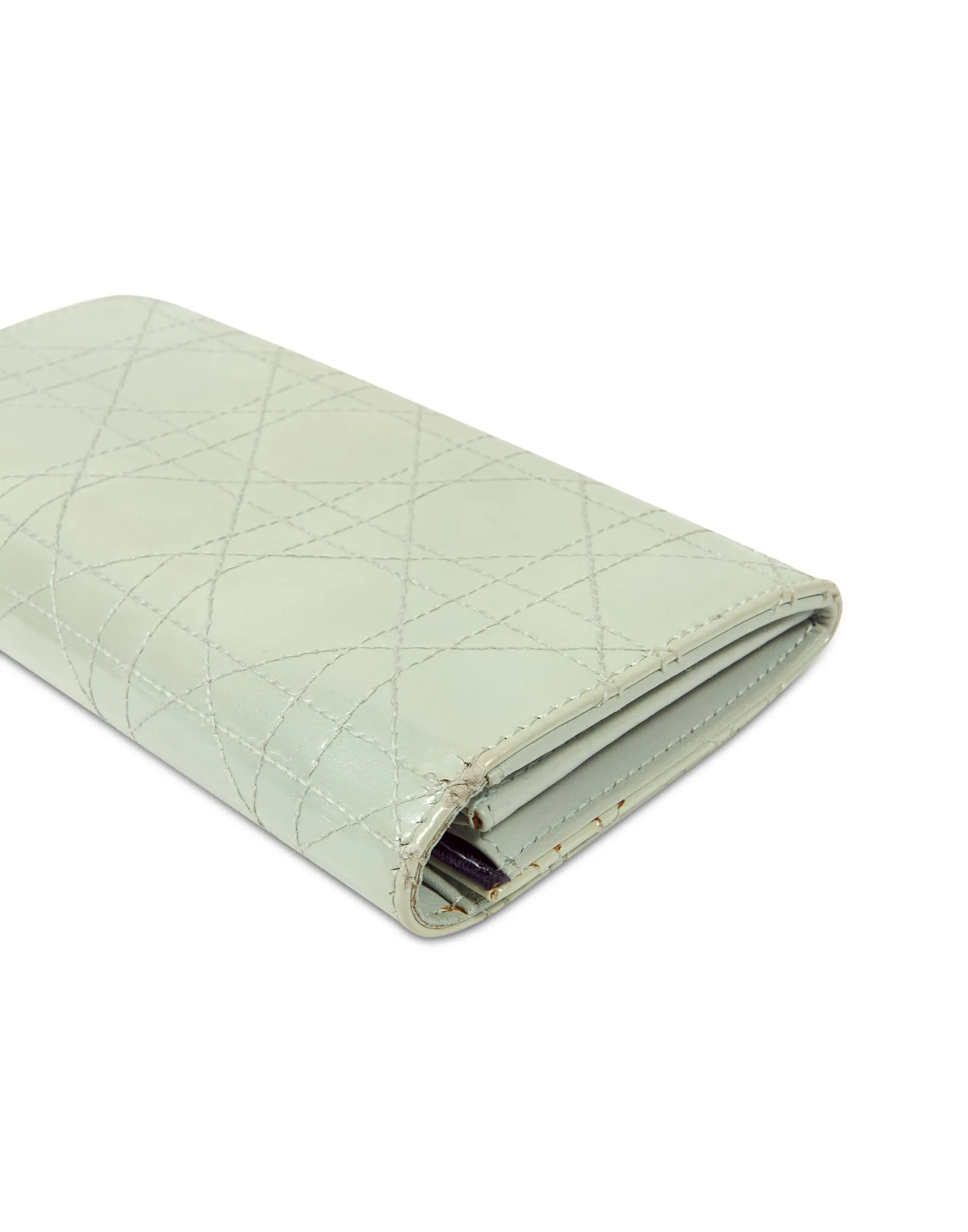 Dior Green Iridescent Patent Cannage Long Wallet