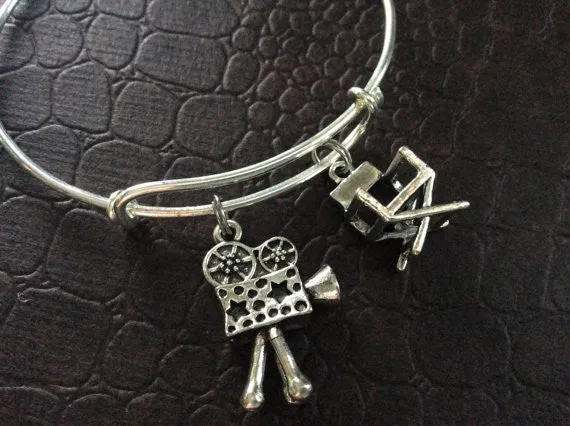 Director Actor Movies 3D Charms on a Silver Plated Expandable Bracelet Adjustable Bangle One Size Fits All