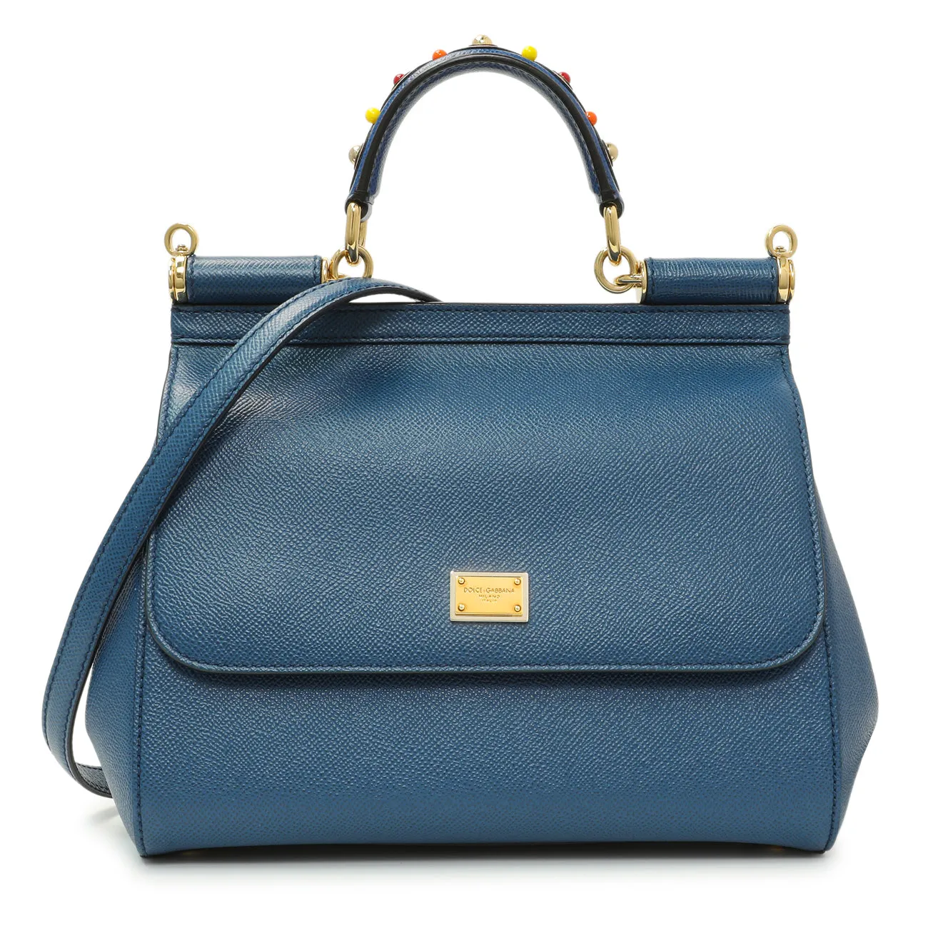 Dolce & Gabbana Blue Grained Calfskin Medium Miss Sicily Satchel