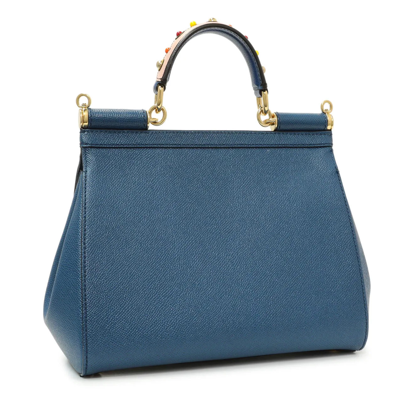 Dolce & Gabbana Blue Grained Calfskin Medium Miss Sicily Satchel