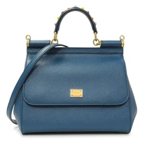 Dolce & Gabbana Blue Grained Calfskin Medium Miss Sicily Satchel