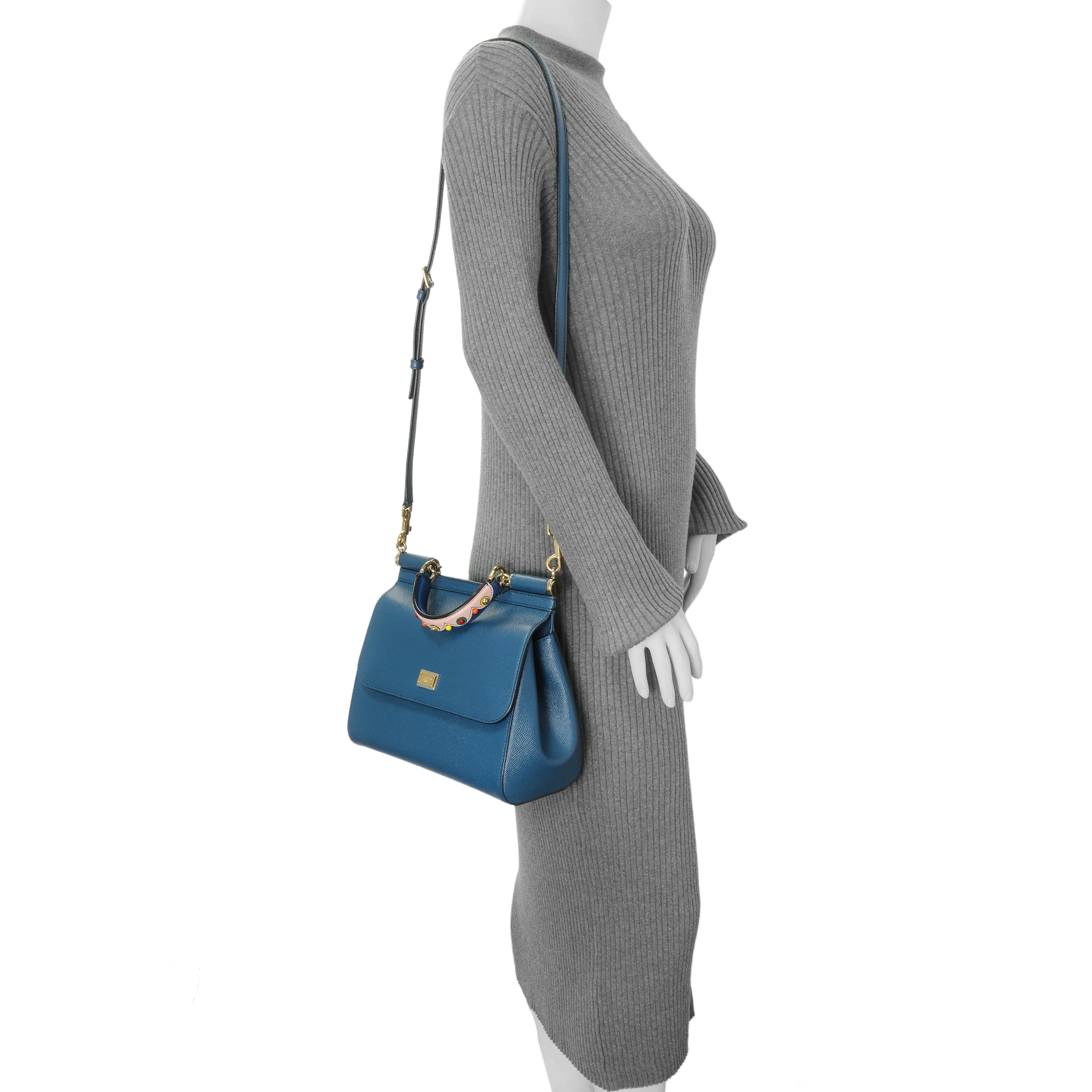 Dolce & Gabbana Blue Grained Calfskin Medium Miss Sicily Satchel
