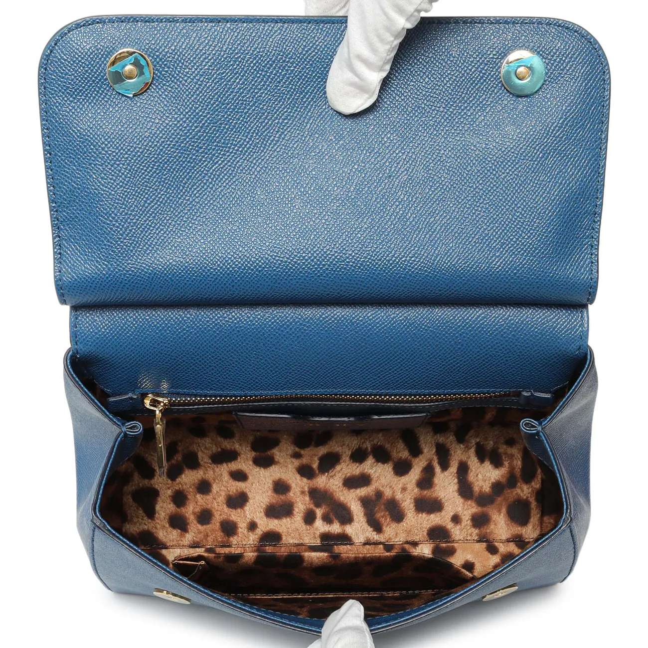 Dolce & Gabbana Blue Grained Calfskin Medium Miss Sicily Satchel