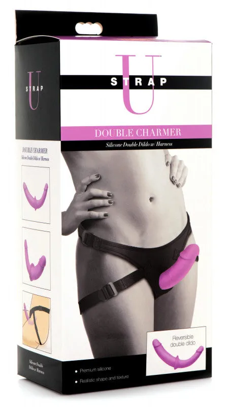 Double Charmer Silicone Double  With Harness  - Purple