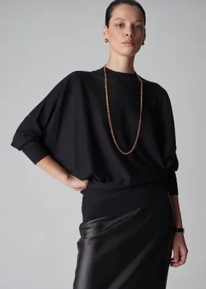 Draped Knit Top in Fine Cashmere - Black
