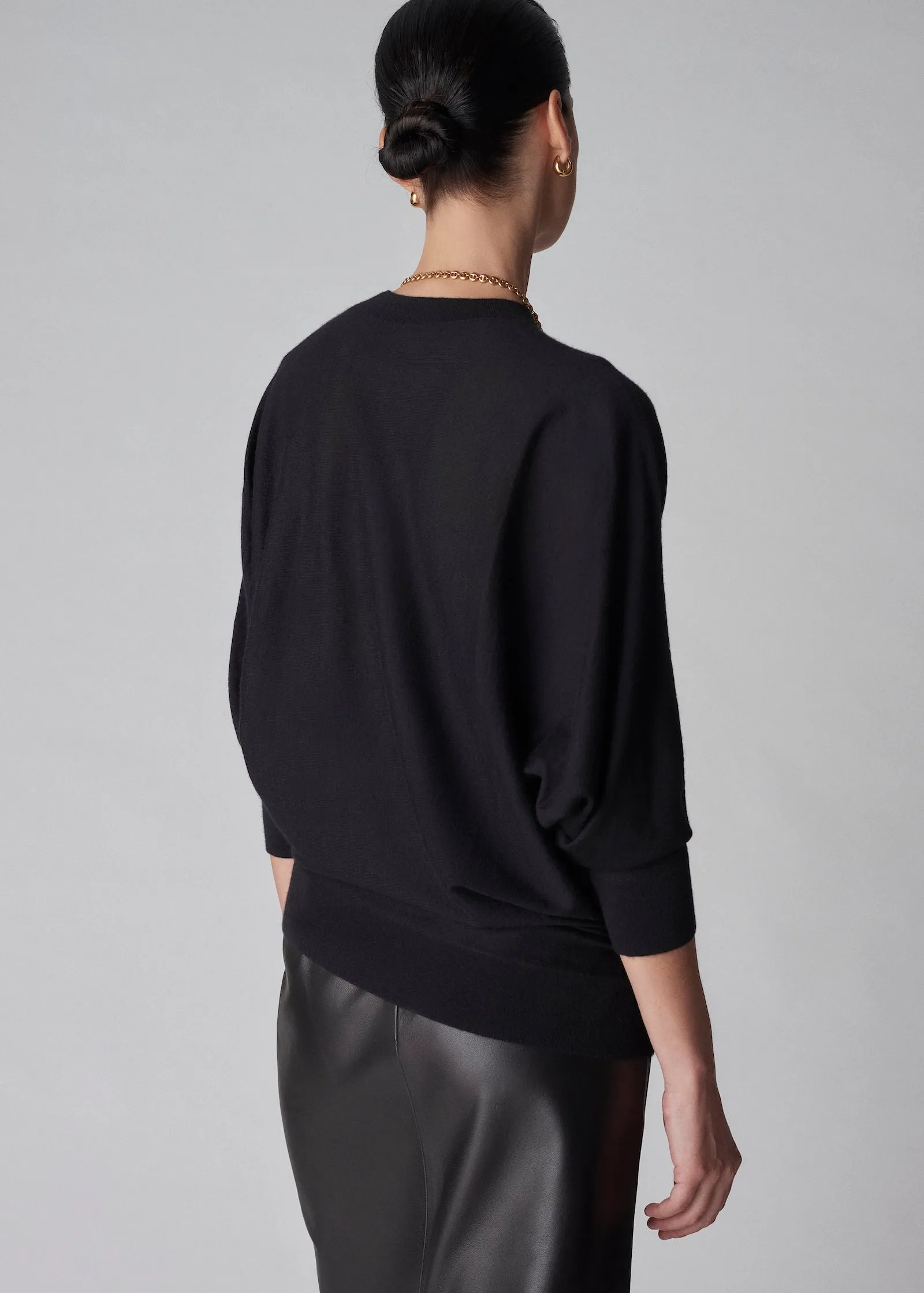Draped Knit Top in Fine Cashmere - Black