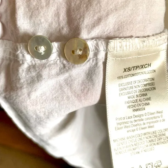 EILEEN WEST  100% COTTON NIGHTGOWN RIBBON AND CROCHET DETAIL WHITE SMALL