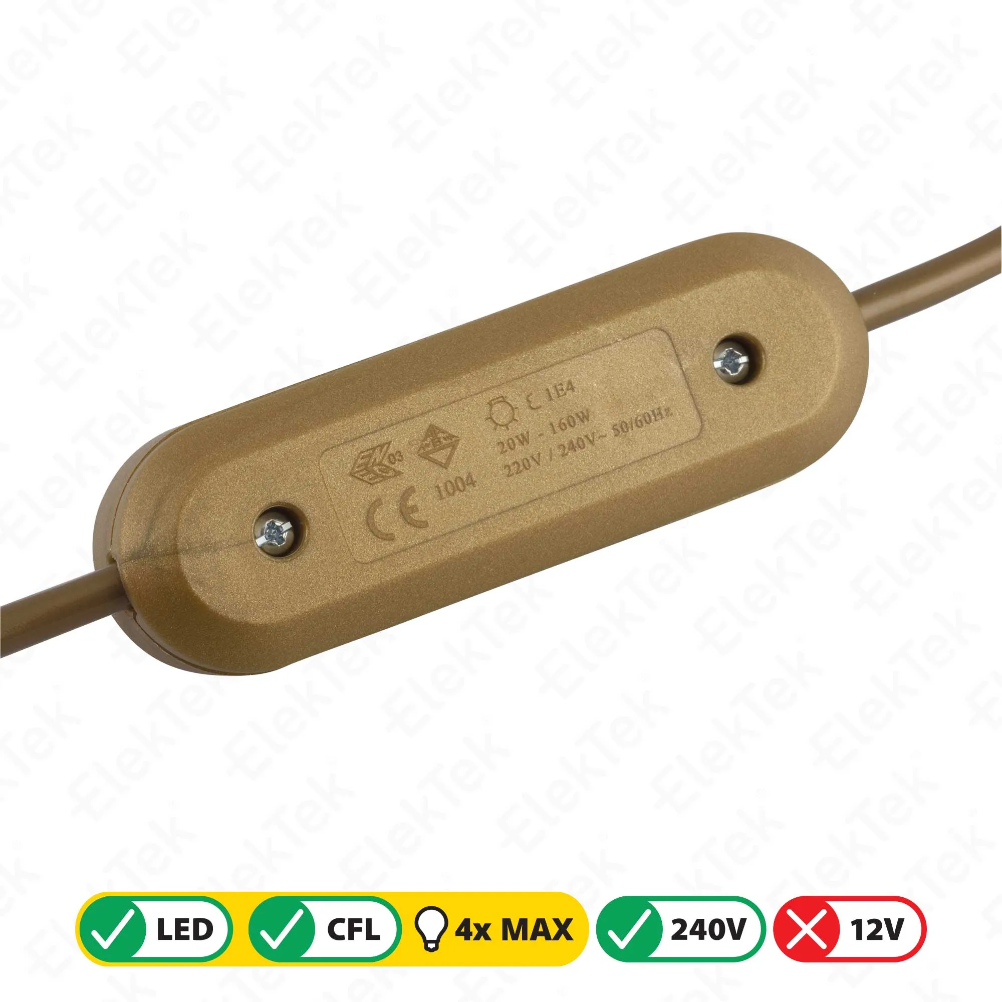 ElekTek LED Compatible Universal In Line Push Button Dimmer Switch 240v AC 2 Core Suitable For LED CFL & Incandescent Bulbs White