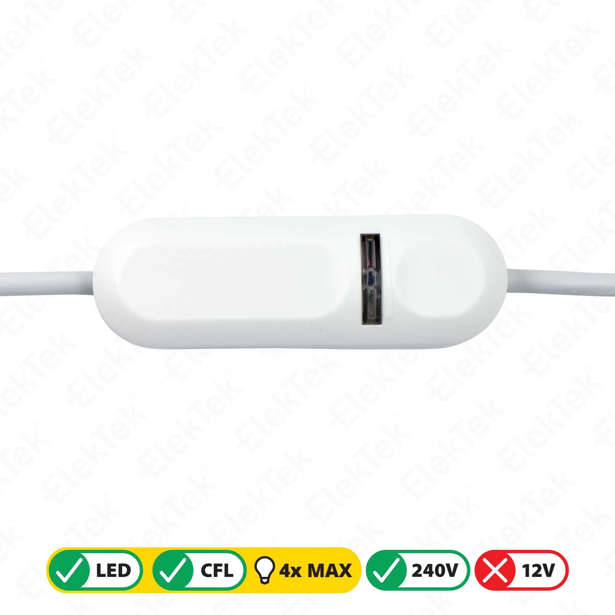 ElekTek LED Compatible Universal In Line Push Button Dimmer Switch 240v AC 2 Core Suitable For LED CFL & Incandescent Bulbs White