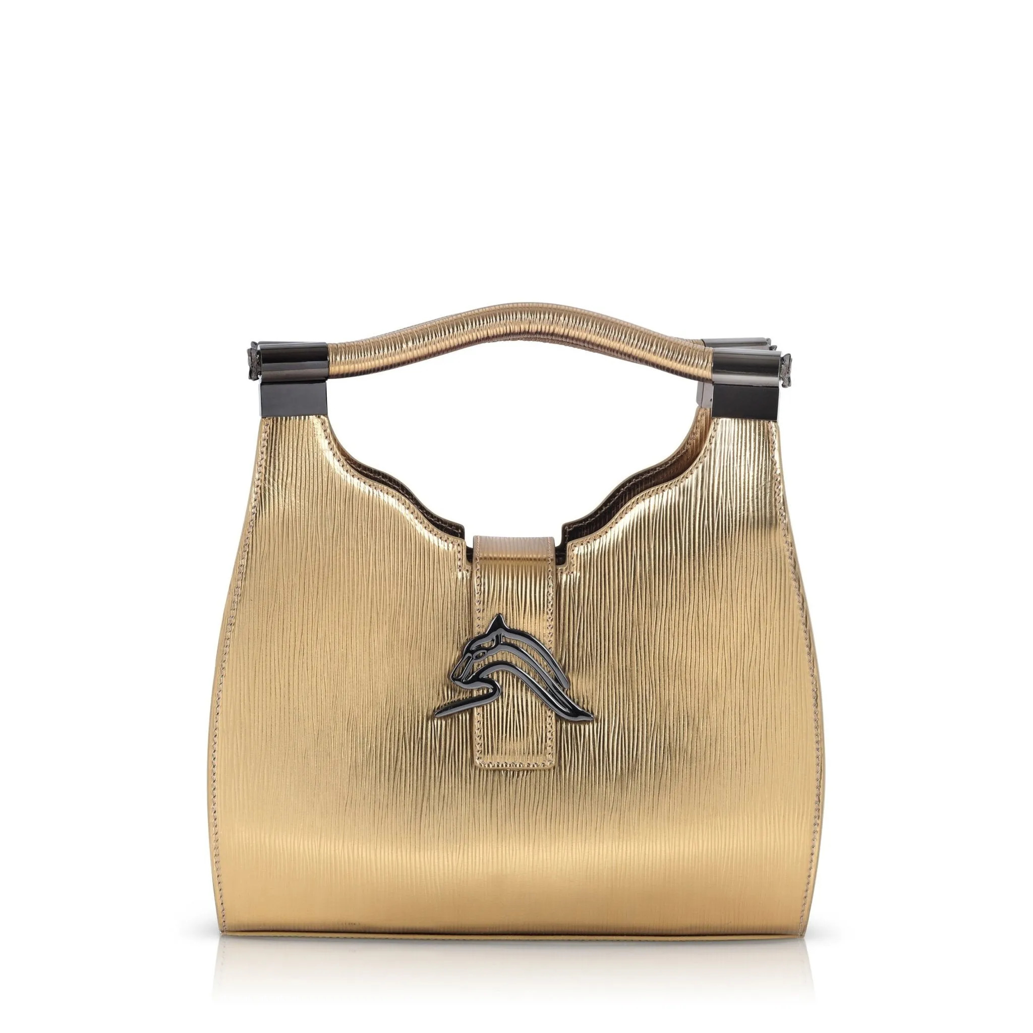 Empire Cheetah Mini Hobo: Designer Shoulder Bag in Metallic Gold Embossed Leather