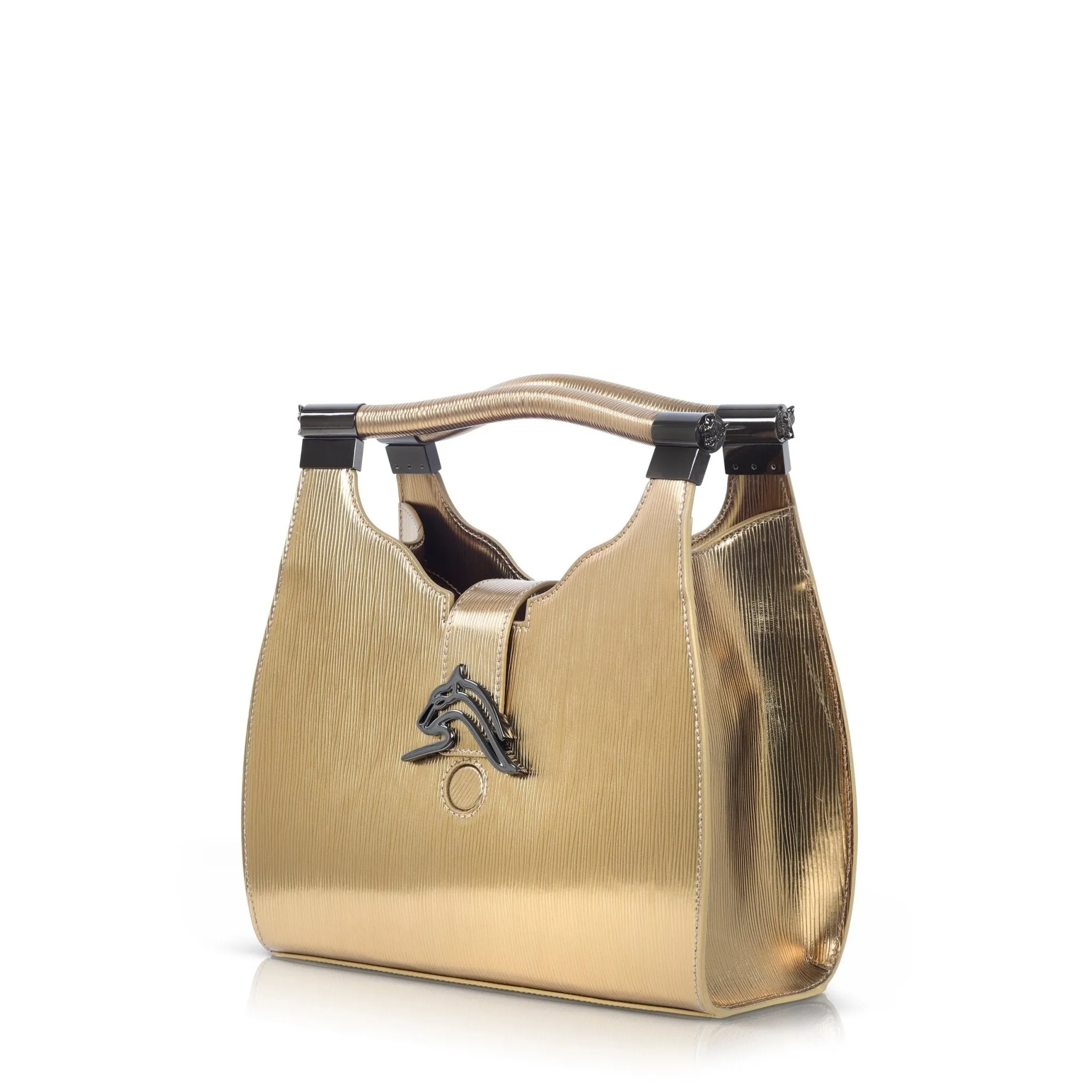 Empire Cheetah Mini Hobo: Designer Shoulder Bag in Metallic Gold Embossed Leather