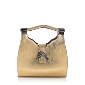 Empire Cheetah Mini Hobo: Designer Shoulder Bag in Metallic Gold Embossed Leather