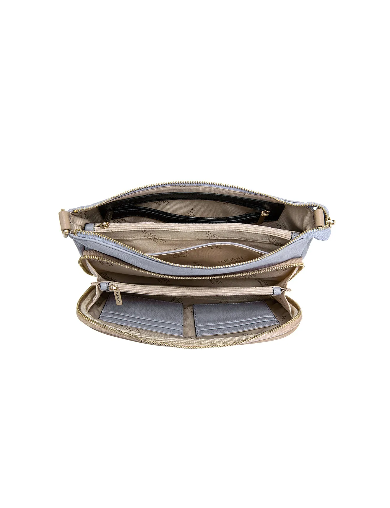 FELICITY LEATHER XBODY BAG- E1-0814A-CORNFLOWER/PUTTY- SALE